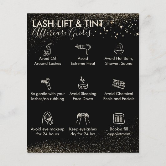 Gold Sparkle Lash Lift Tint-nazorgbudget Flyer (Achterkant)