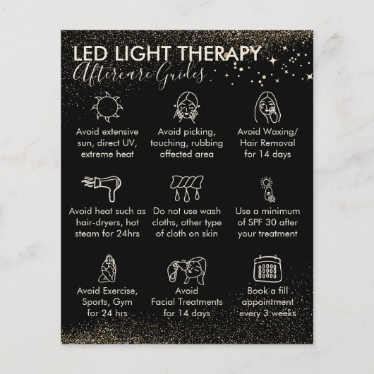 Gold Sparkle Led Light Therapy aftercare Budget Flyer (Achterkant)