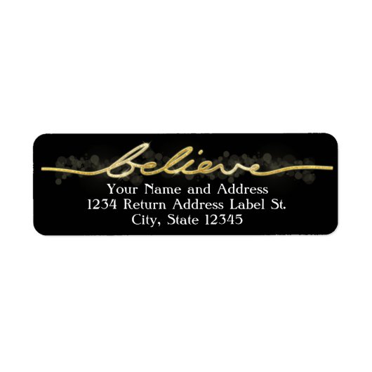 Gold Sparkle look Bokeh Believe Kerstmis Etiket (Voorkant)