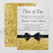 Gold Sparkle-look Bow Afstuderen Invitation Kaart (Voorkant / Achterkant)