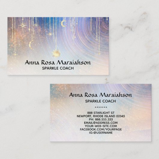 *~* Gold Sparkle Moon Sun Celestial Stars Rainbow Visitekaartje (Voorkant / Achterkant)