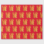 Gold Sparkle - Paw Print Love op Red Cadeaupapier (Vlak)