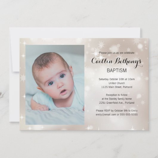 Gold Sparkle Photo Baby Baptisme Christening Kaart (Voorkant)