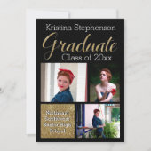 Gold Sparkle Photo Collage High School Afstuderen Kaart (Voorkant)
