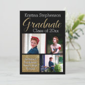 Gold Sparkle Photo Collage High School Afstuderen Kaart (Staand voorkant)