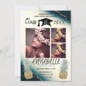 Gold Sparkle Pineapple Blue Agate Afstuderen Foto Kaart (Voorkant)