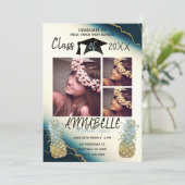 Gold Sparkle Pineapple Blue Agate Afstuderen Foto Kaart (Staand voorkant)