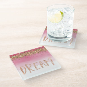 Gold Sparkle Pink Ombre Glitter Dream Glazen Onderzetter
