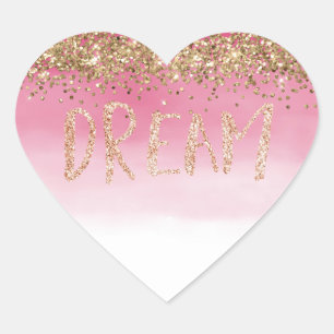 Gold Sparkle Pink Ombre Glitter Dream   Hart Sticker