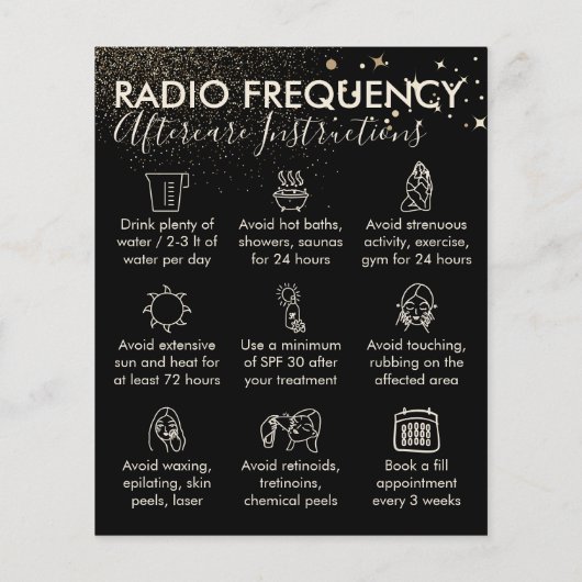 Gold Sparkle Radio Frequency Skin Aftercare Budget Flyer (Achterkant)