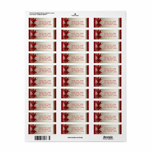 Gold Sparkle Red Bow Elegant Glam Holiday Etiket (Full Sheet)