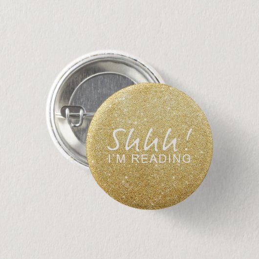 Gold Sparkle Shhh! Ik leest Button (Voorkant /achterkant)