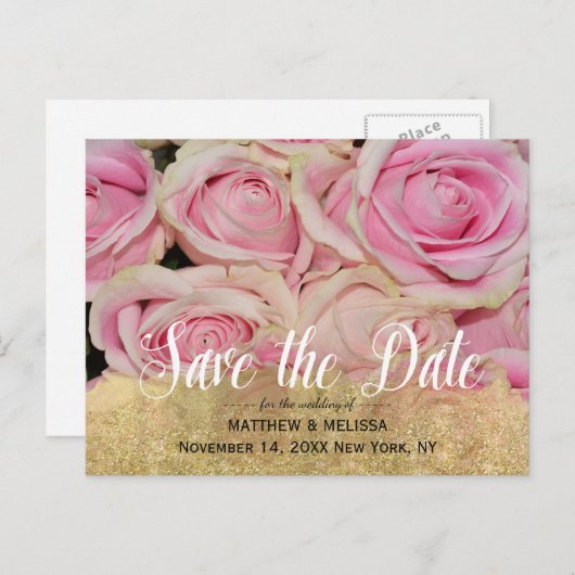 Gold Sparkle Sla de datum gepersonaliseerde foto o Aankondigingskaart (Voorkant / Achterkant)