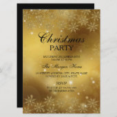 Gold Sparkle Snowflake kerstfeestdag uitnodiging (Voorkant / Achterkant)