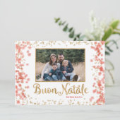 Gold Sparkle Snowflawflakes Buon Natale-fotokaart Feestdagenkaart (Staand voorkant)