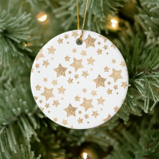 Gold sparkle Star Kerstmis Vakantie wit Keramisch Ornament (Boom)