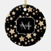 Gold sparkle Star Kerstvakantie Monogram zwart Keramisch Ornament (Voorkant)