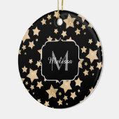 Gold sparkle Star Kerstvakantie Monogram zwart Keramisch Ornament (Links)