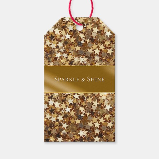 Gold Sparkle Stars Cadeaulabel (Voorkant)