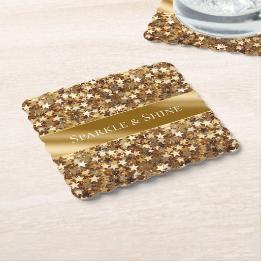 Gold Sparkle Stars Kartonnen Onderzetters (Gebogen)