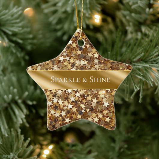 Gold Sparkle Stars Keramisch Ornament (Boom)