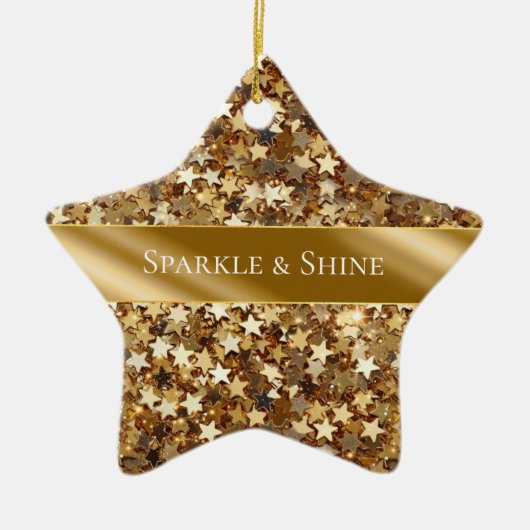 Gold Sparkle Stars Keramisch Ornament (Voorkant)