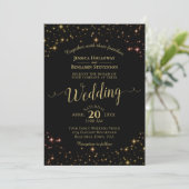 Gold Sparkle Stars op Black Elegant Wedding Kaart (Staand voorkant)