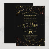 Gold Sparkle Stars op Black Elegant Wedding Kaart (Voorkant / Achterkant)