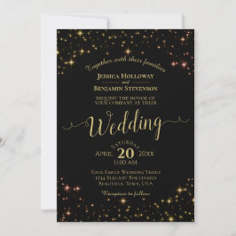 Gold Sparkle Stars op Black Elegant Wedding Kaart