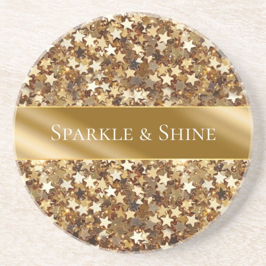Gold Sparkle Stars Zandsteen Onderzetter (Voorkant)