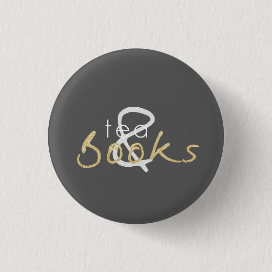 Gold Sparkle Tea en Books Button (Voorkant)