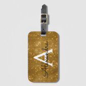 Gold Sparkle Twinkle Shimmer Monogram Naam Bagagelabel (Voorkant (verticaal))