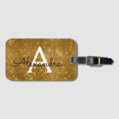 Gold Sparkle Twinkle Shimmer Monogram Naam Bagagelabel (Voorkant (horizontaal))