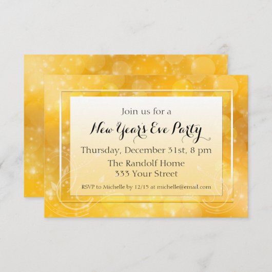 Gold Sparkle - Uitnodigingen van het Eve-feest Nie (Voorkant / Achterkant)