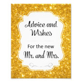 Gold Sparkle Weddenvice and Wishes Sign Foto Afdruk (Voorkant)