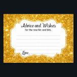 Gold Sparkle Wedding Advies en Wensen Kaarten<br><div class="desc">Deze elegante gouden fonkelende trouwadviezen en wenskaarten zullen de perfecte aanvulling zijn op uw trouwreceptie. Dit ontwerp is voorzien van een sprankelend gouden lijst met de tekst "Advies en wensen voor de nieuwe meneer en mevrouw" in een combinatie van kalligrafische en eenvoudige zwarte lettertypen. De kaart heeft ruimte voor gasten...</div>