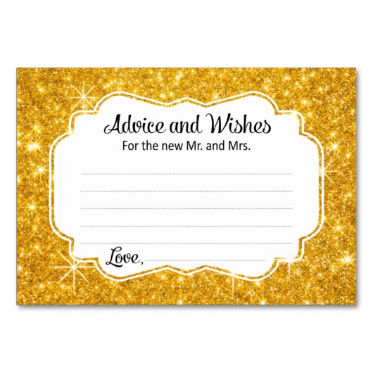 Gold Sparkle Wedding Advies en Wensen Kaarten (Voorkant)
