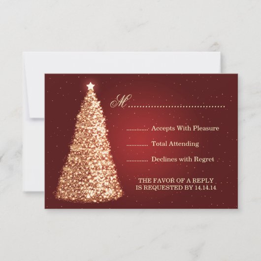 Gold Sparkle Wedding RSVP Red Kaartje (Voorkant)