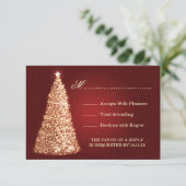 Gold Sparkle Wedding RSVP Red Kaartje (Staand voorkant)