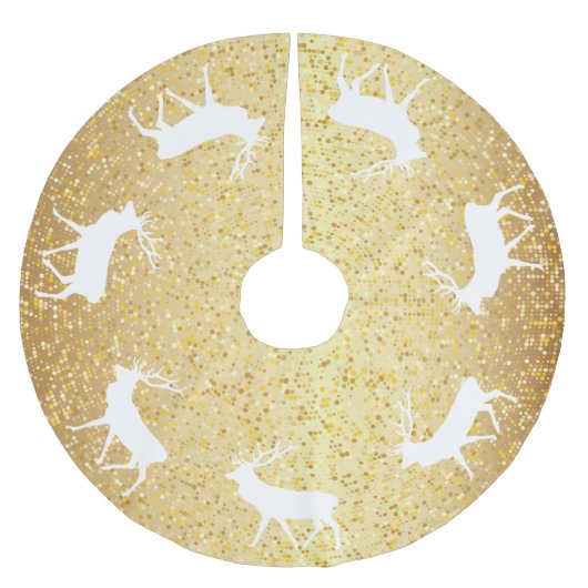 Gold Sparkle Winter Deer Kerstmis Kerstboom Rok (Voorkant)