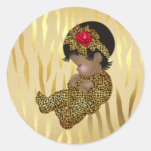 Gold Sparkle Zebra-afdrukken met slaaphoudend Baby Ronde Sticker