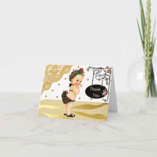 Gold Sparkle Zebra Print Baby shower Hartelijk dan Bedankkaart (Voorkant)