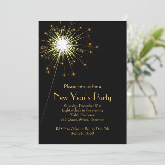 Gold Sparkler - Uitnodiging van Eve Party in nieuw (Staand voorkant)