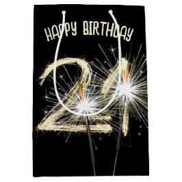 Gold Sparklers voor 21e verjaardag Medium Cadeauzakje