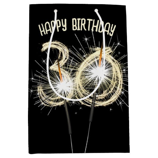 Gold Sparklers voor de 30e verjaardag Medium Cadeauzakje (Voorkant)