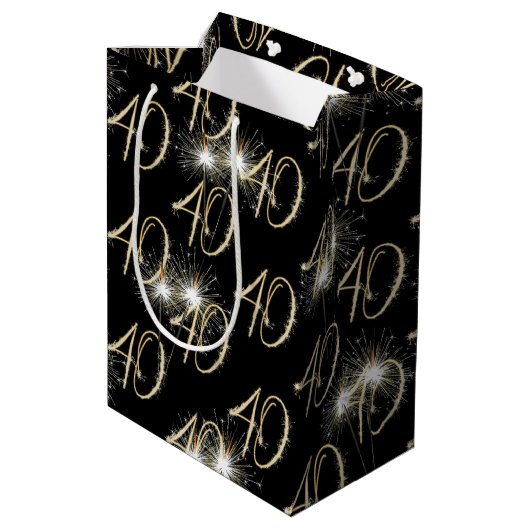 Gold Sparklers voor de 40e verjaardag Medium Cadeauzakje (Achterkant Gekanteld)