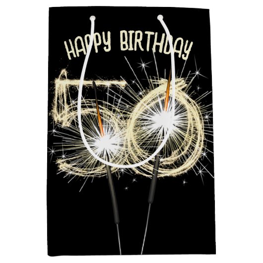 Gold Sparklers voor de 50e verjaardag Medium Cadeauzakje (Voorkant)