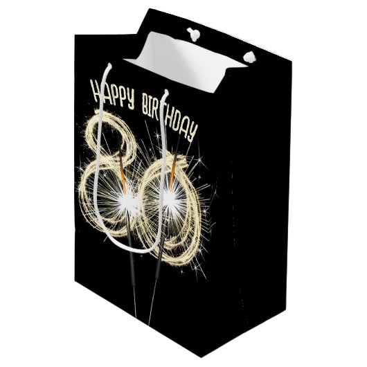 Gold Sparklers voor de 80e verjaardag Medium Cadeauzakje (Voorkant Gekanteld)
