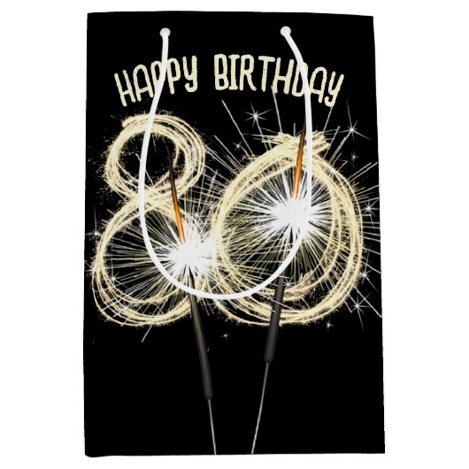 Gold Sparklers voor de 80e verjaardag Medium Cadeauzakje (Voorkant)