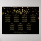 Gold Sparkles 7 Table Black Wedding Seating Chart Poster (Voorkant)